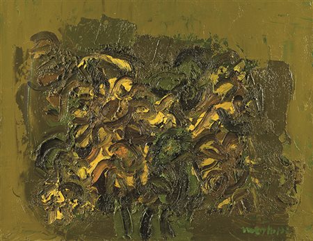 ENNIO MORLOTTI (1910 - 1992) Girasoli, 1974 ca. Olio su tela 55 x 70 cm...
