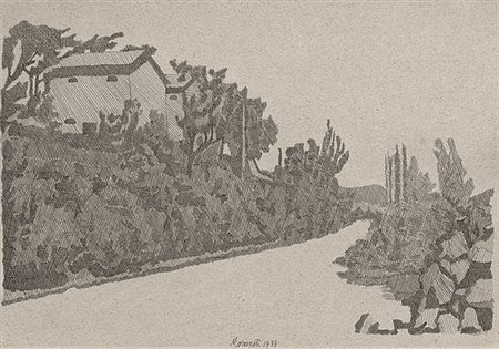 GIORGIO MORANDI (1890 - 1964) La strada bianca, 1933 Acquaforte su rame, 20,6...