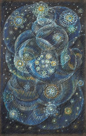 GERARDO DOTTORI (1884 - 1977) Astri, 1928 Idromatita su cartoncino su tavola...