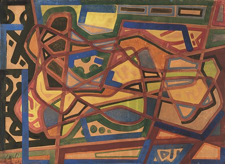 CORRADO CAGLI (1910 - 1976) Senza titolo, 1950 Tempera su carta applicata su...