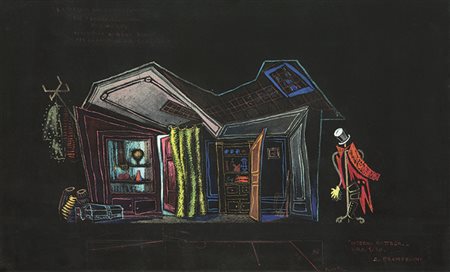 ENRICO PRAMPOLINI (1894 - 1956) La veglia dei lestofanti, bozzetto di scena,...