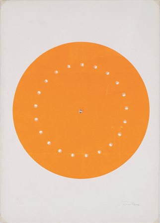 LUCIO FONTANA (1899 - 1968) Disco spaziale, s.d. anni '60 Disco in cartoncino...