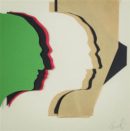 Mario Ceroli ( Castelfrentano (Ch) 1938 ) Profili Collage e matite su...