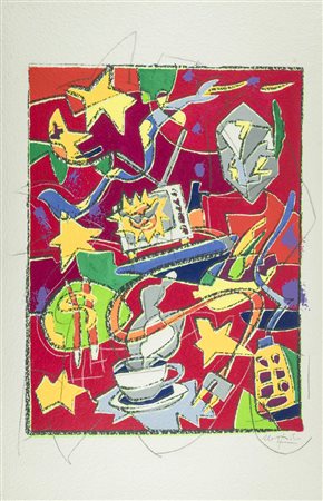 Ugo Nespolo ( Mosso Santa Maria (Bi) 1941 ) Senza titolo Tecnica mista su...