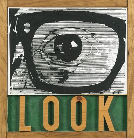 Joe Tilson ( Londra 1928 ) Look 2002 Multiplo in legno, cm. 38x37, es. X/XXV....