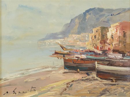 Cesare Esposito ( Napoli 1886 Genova 1943 ) Marina Olio su tavola, cm. 30x40...