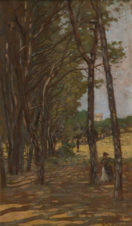 Francesco Gioli ( San Frediano a Settimo (Pi) 1846 Firenze 1922 ) Pineta Olio...