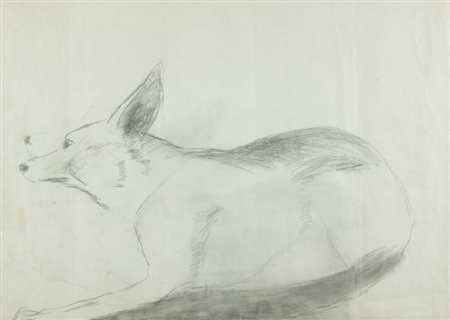 Antonio Ligabue ( Zurigo 1899 Gualtieri (Re) 1965 ) Cane lupo a riposo III...