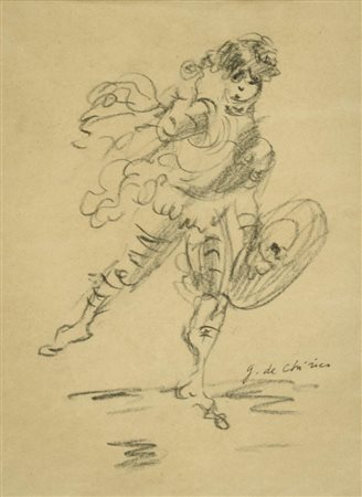 Giorgio De Chirico ( Volos 1888 Roma 1978 ) Guerriero Carboncino su carta,...