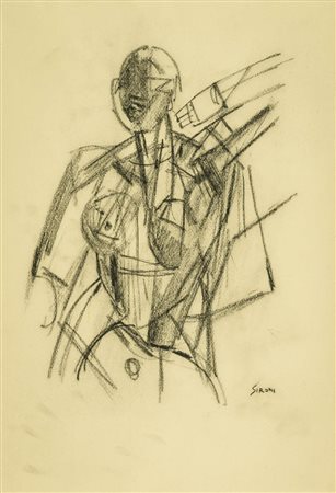 Mario Sironi ( Sassari 1885 Milano 1961 ) Figura femminile Carboncino su...