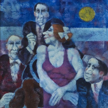 Remo Squillantini ( Stia 1920 1996 ) Un giorno al mare 1991 Olio su tavola,...