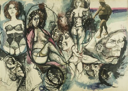 Renato Guttuso ( Bagheria (Pa) 1912 Roma 1987 ) Composizione di figure 1963...