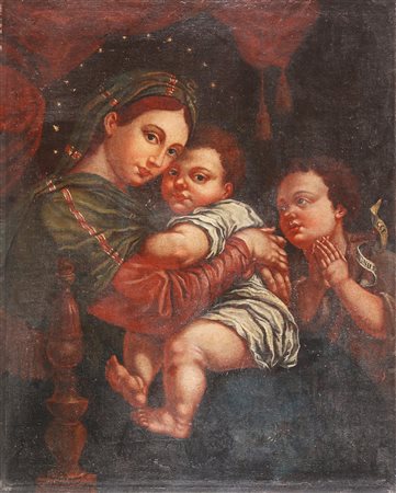 ARTISTA DEL XVII SECOLO. Madonna della seggiola ( da Raffaello). Olio su tela...