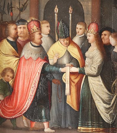 ARTISTA FIAMMINGO DEL XVII SECOLO Matrimonio reale. Olio su tavola. Cm 17,00...