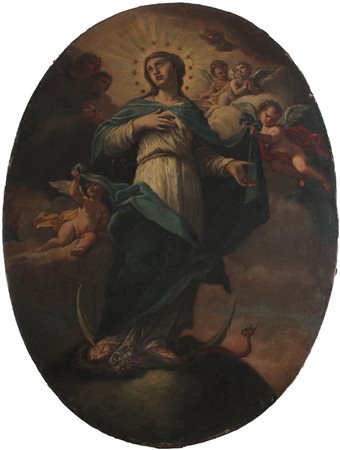 ARTISTA NAPOLETANO DEL XVIII SECOLO Ascensione della Vergine. . Olio su tela...