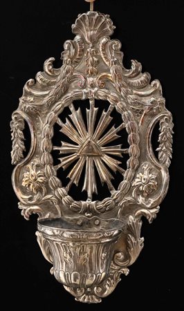 MALCONTENTI DIONIGIO LODOVICO (1732 - 1781) Acquasantiera in argento sagomato...
