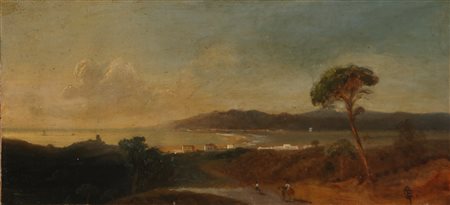 ARTISTA NAPOLETANO DEL XIX SECOLO Paesaggio. Olio su tela . Cm 37,00 x 17,00....