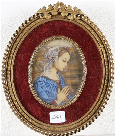 MINIATURISTA DEL XIX SECOLO Donna in preghiera. Olio su avorio. Cm 6,00 x...