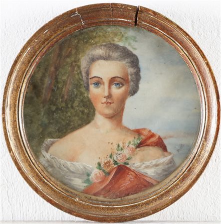 MINIATURISTA DEL XIX SECOLO Ritratto di donna. Olio su avorio. Cm 11,00 x...