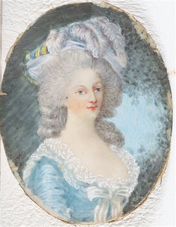 MINIATURISTA DEL XVIII SECOLO Ritratto di gentildonna. Olio su tela . Cm 5,00...