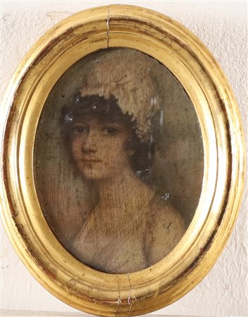 MINIATURISTA DEL XIX SECOLO Ritratto di donna. Olio su tela . Cm 4,00 x 6,00.
