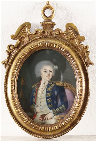 MINIATURISTA DEL XVIII SECOLO Ufficiale con libro. Olio su avorio. Cm 5,50 x...