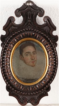 MINIATURISTA DEL XVIII SECOLO Volto d'uomo con gorgiera. Olio su avorio. Cm...