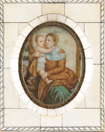 MINIATURISTA DEL XVIII SECOLO Madonna con Bambino. . Olio su avorio. ....