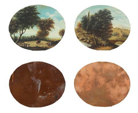 WILSON RICHARD (1714 - 1782) Coppia di miniature ovali con personaggi in un...