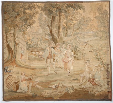 MANIFATTURA FRANCESE DEL XVIII SECOLO Arazzo raffigurante personaggi in un...