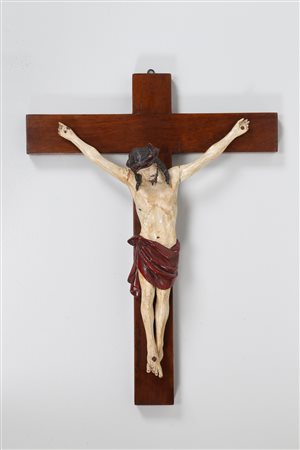 MANIFATTURA ITALIANA DEL XVIII SECOLO Cristo in legno di fico dipinto. . . Cm...