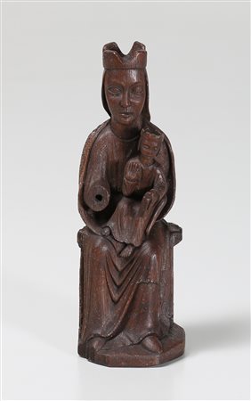 ARTISTA NORDEUROPEO DEL XV SECOLO Madonna con bambino in legno scolpito. . Cm...