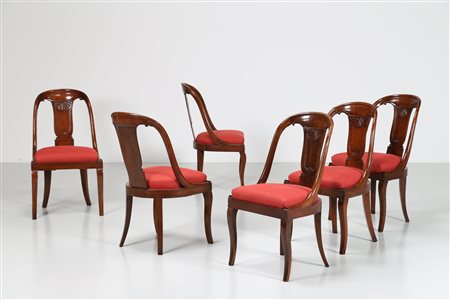 MANIFATTURA VENETA DEL XIX SECOLO Sei sedie in legno di noce con schienale...