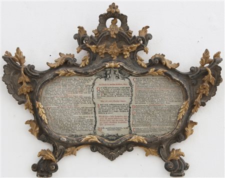 MANIFATTURA VENETA DEL XVIII SECOLO Cartagloria sagomata e scolpita a motivi...