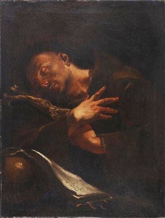 ARTISTA VENETO DEL XVIII SECOLO San Francesco. . Olio su tela . Cm 54,00 x...