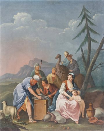 ARTISTA VENETO DEL XVIII SECOLO Personaggi in un paesaggio. . Olio su tela ....