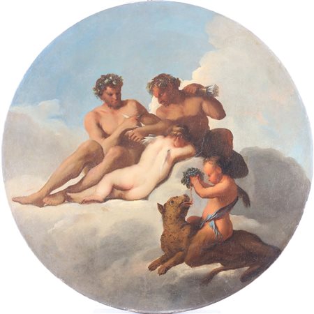 CIGNANI CARLO (1628 - 1719) Scuola di. Tondo con putti. . Olio su tela . Cm...