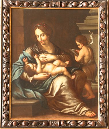 ARTISTA ROMANO DEL XVII SECOLO Madonna con Bambino. Olio su tela . Cm 94,50 x...
