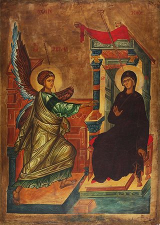 MANIFATTURA RUSSA DEL XIX SECOLO Annunciazione. . Tempera su tavola. Cm 60,00...