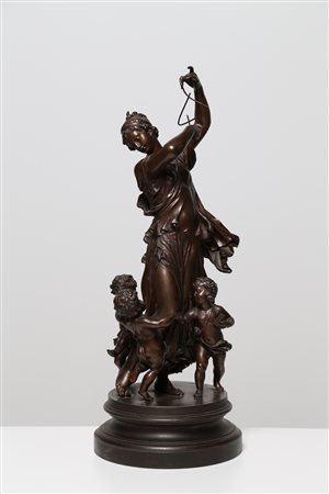 DUMAIGE HENRY ETIENNE (1830 - 1888) Baccante con putti danzanti. bronzo. Cm...