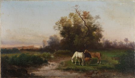 MARKO ANDREAS (1824 - 1895) Cavalli in un paesaggio. Olio su tela . Cm 70,00...