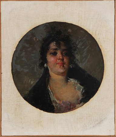 ARTISTA NAPOLETANO DEL XIX SECOLO Ritratto di popolana. Olio su tela . Cm...