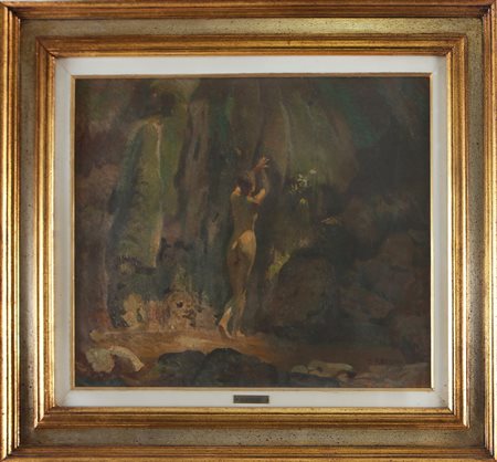 ALBERTINI ORESTE (1887 - 1953) Nudo in un paesaggio. Olio su tela . Cm 52,00...