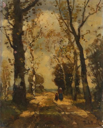 DE BOCK THEOPHILE (1851 - 1904) Paesaggio boscoso. Olio su tavola. Cm 22,50 x...