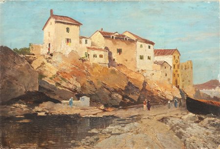 CORRODI HERMANN (1844 - 1905) Veduta costiera. Olio su tela . Cm 63,00 x...