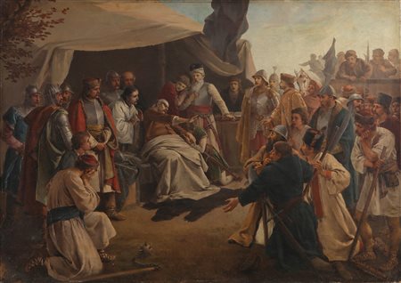 BARABINO NICCOLO' (1832 - 1891) Scena militare. 1852. Olio su tela . Cm 64,00...