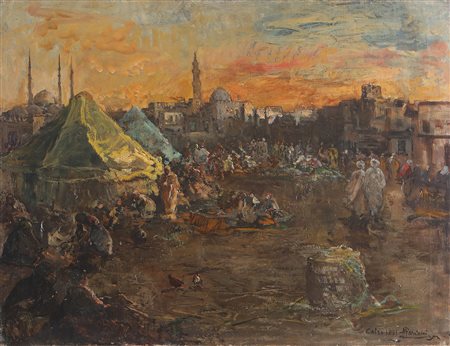 MARIANI POMPEO (1857 - 1927) Mercato al Cairo. 1881. Olio su tela . Cm 80,00...