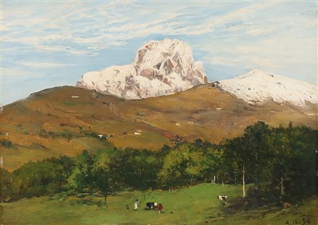 DELLEANI LORENZO (1840 - 1908) Il Mucrone sotto la neve. Olio su tavola. Cm...