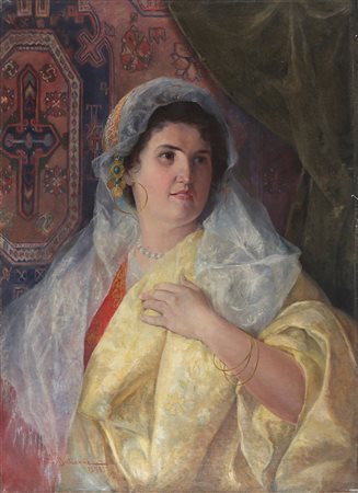 BUKOVAC VLAHO (1855 - 1922) Ritratto di donna. Olio su tela . Cm 68,00 x...