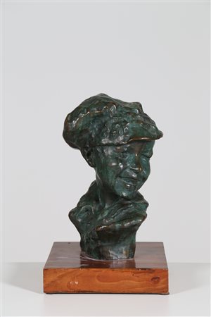 ROSSO MEDARDO (1858 - 1928) Il birichino. Bronzo a patina verde. Cm 22,00 x...
